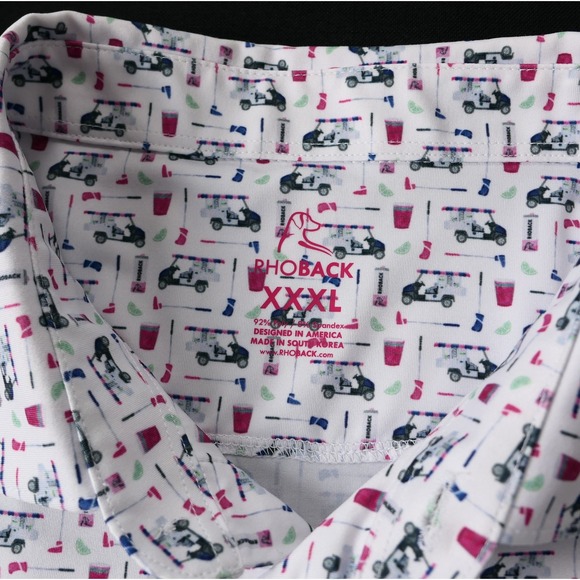 MINT! Rhoback Mens 3XL Polo Shirt Bev Golf Cart Drinks Print White Luxury Preppy - Picture 7 of 8